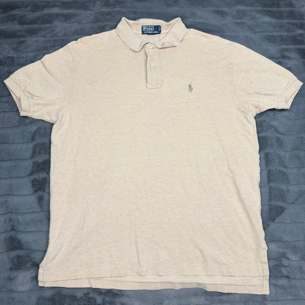 Polo Ralph Lauren Mens Large Beige Heather Cotton Pique Short Sleeve Polo Shirt